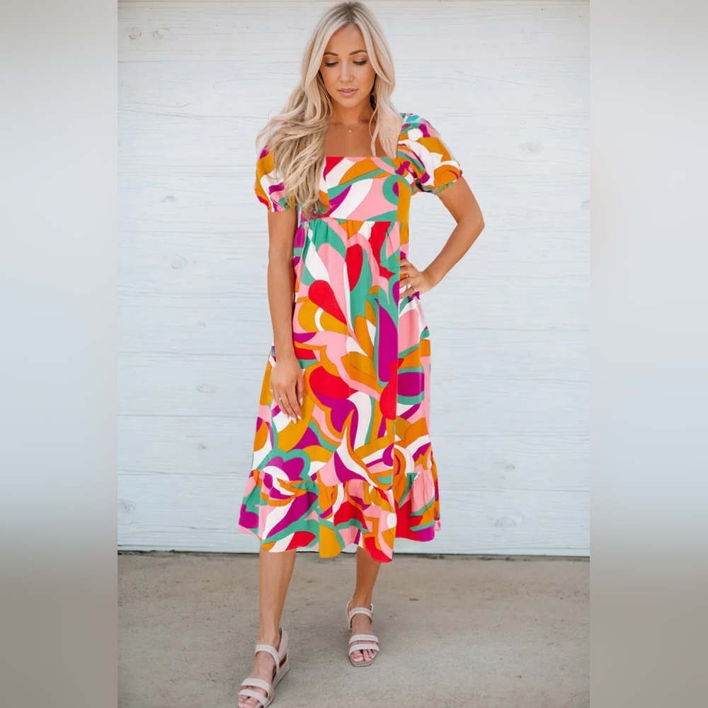 TCEC Vibrant Abstract Midi Dress